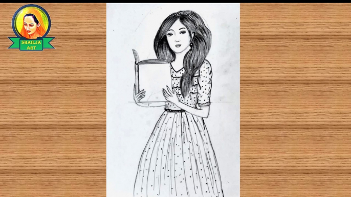 How to Draw girl study book step by step | How to draw a girl reading book - pencil sketch | shailja art | Educational Development Day Drawing