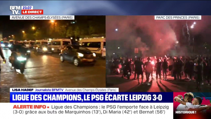 Les supporters parisiens laissent éclater leur joie après la qualification du PSG en finale de Ligue des Champions