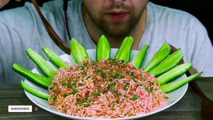 ASMR ROSE NOODLES + SAUCE SALSA + PROVENCAL HERBS + CUCUMBERS | EATING SOUND (NO TALKING) MUKBANG