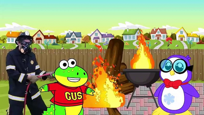 Ryan Pretend Play learning Fire Safety from Firefighters with Gus the Gummy Gator!