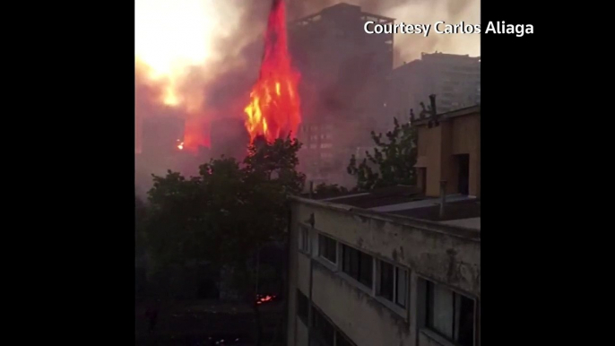 Chilean church spire collapses during protests