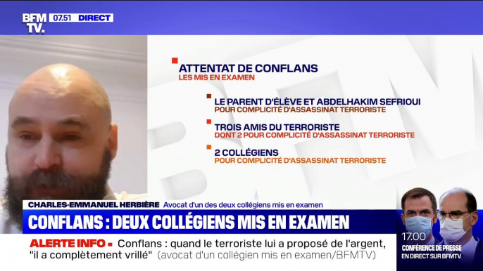 Conflans: l'avocat d'un des deux collégiens mis en examen assure que son client "a complètement vrillé" quand le terroriste lui a proposé de l'argent