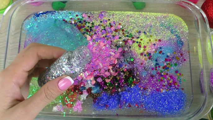 GLITTER SLIME - Mixing makeup and glitter into Clear Slime - Satisfying Slime Videos