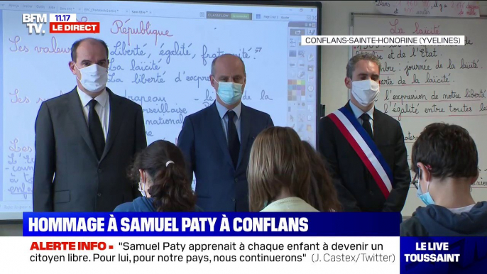 Hommage à Samuel Paty: Jean Castex assiste à la minute de silence observée au collège de Conflans-Sainte-Honorine