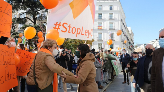 PP, Ciudadanos y Vox se manifiestan juntos a las puertas del Congreso