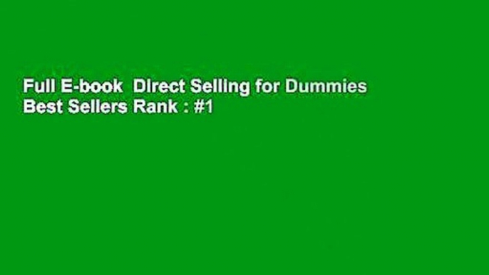 Full E-book  Direct Selling for Dummies  Best Sellers Rank : #1