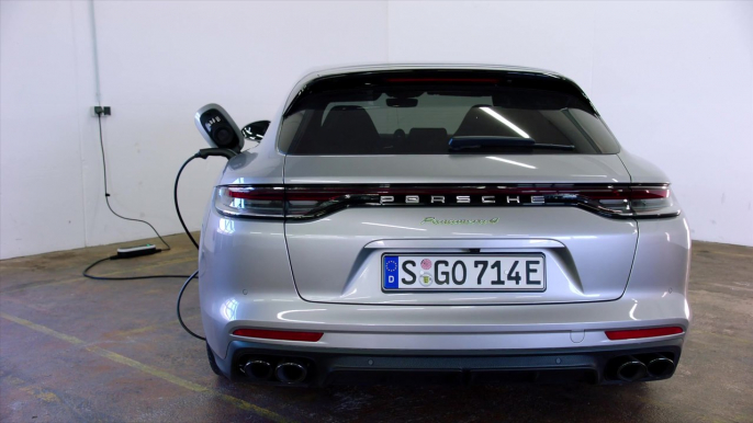 The new Porsche Panamera 4 E-Hybrid Sport Turismo in GT-Silver Metallic Charging