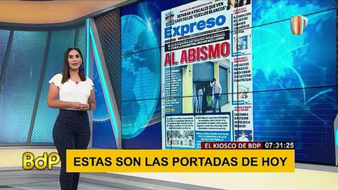 Pamela Acosta leyendo las portadas del dia en el Kiosko de Buenos días Perú 20210224