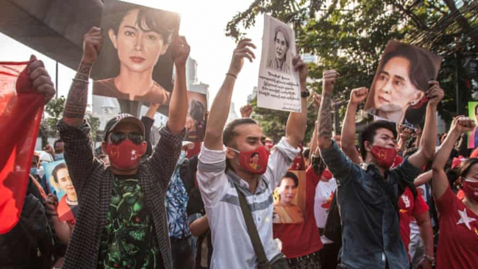 Demonstrators in Bangkok Protest Myanmar Military Coup