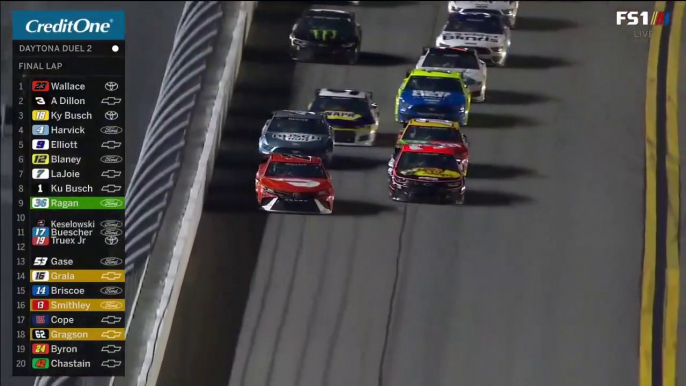 NASCAR Daytona 2021 Duel 2 Restart Final Laps Truex Jr Wallace Jr Dillon Epic Battle Win