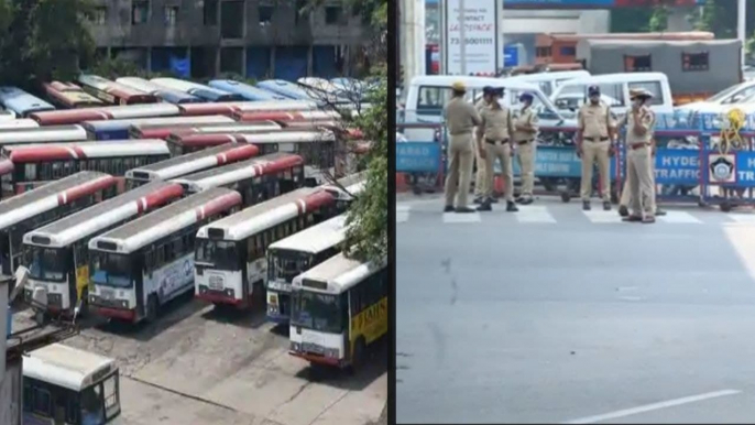 #Telangana Government Supports Bharat Bandh RTC Buses Confined Depots