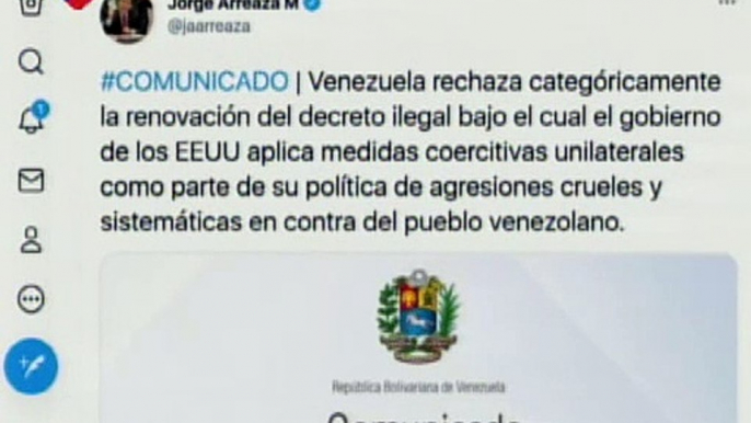 Comunicado | Venezuela rechaza categóricamente la renovación del decreto ilegal bajo el cual el Gobierno de EE.UU. aplica medidas coercitivas unilaterales como parte de su política