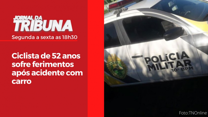 Ciclista de 52 anos sofre ferimentos após acidente com carro