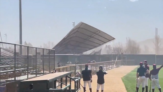 Wind rips the roof off of batting cages as storms roll through Texas