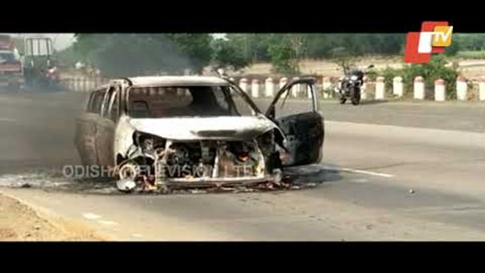 Running Car Catches Fire In Balasore, All Escape Without Injuries