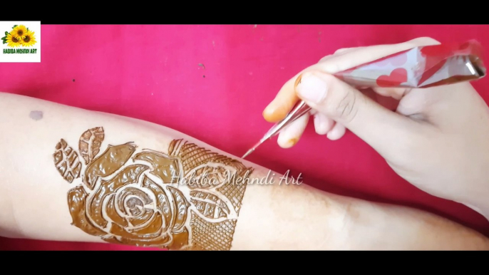 designer mehndi design - front hand 3D flowr henna mehndi - cut work mehndi -   Bridal intricate mehndi design- unique style heavy दुल्हन मेहंदी design for -मेहंदी  डिजाइन आसान - arabic henna मेहदी design - bridal henna mehndi design - Habiba Mehndi Art