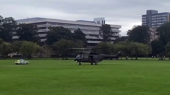 RAF Helicopters land in Edinburgh Meadows