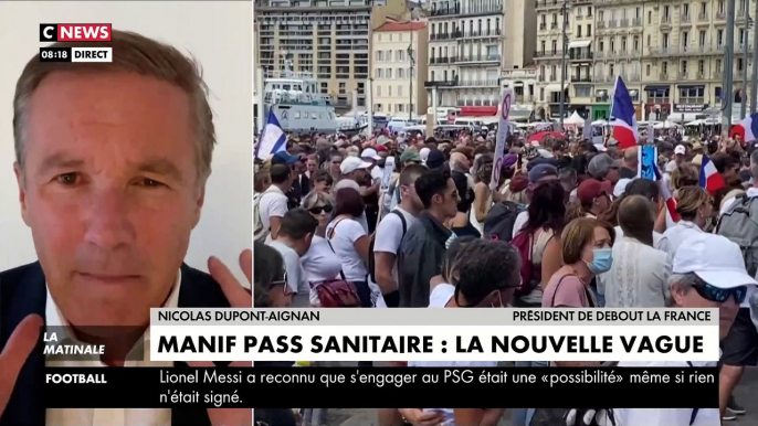 Pass Sanitaire - Nicolas Dupont-Aigan affirme que près d'un million de personnes étaient en réalité dans la rue samedi dernier et refuse de dire si il a été vacciné