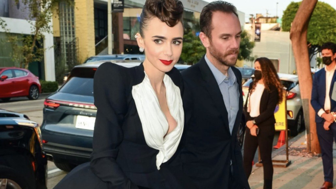 Lily Collins Wore a Plunging Tuxedo Jacket with No Pants