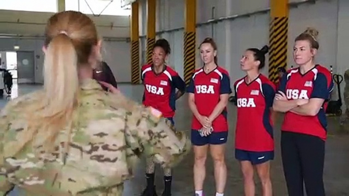 Members of the U.S. Women's Olympic Soccer Team visit an all female flight crew with the 12th Combat Aviation Brigade (B-Roll, No Caption)