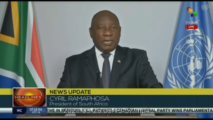 Cyril Ramaphosa, President, Republic of South Africa participates in the session at the 76th session of the United Nations Assembly. teleSUR