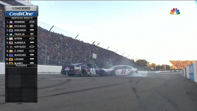 NASCAR Cup Series 2021 Martinsville Overtime Bowman Win Frustrated Hamlin Push Him