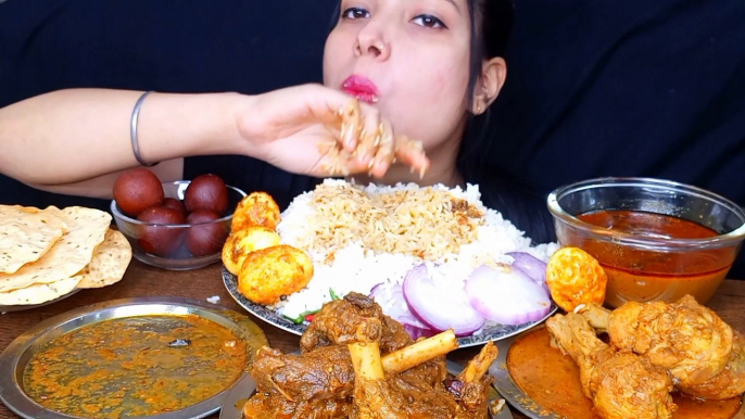 AsmrEating Spicy Chicken Curry, Mutton Curry, Egg Curry   Huge Indian Food Feast Eating Mukbang |  Foodie JD