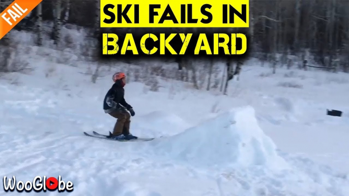 '11 y/o boy's backyard skiing stretch is a mixture of funny bloopers & cool wins'