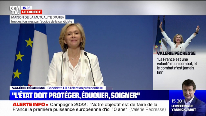 Valérie Pécresse fait applaudir Éric Ciotti, Michel Barnier, Philippe Juvin et Xavier Bertrand, "les quatre mousquetaires de la primaire"