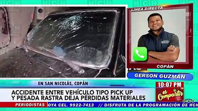 Choque entre rastra y un pick-up deja pérdidas materiales en San Nicolás, Copán