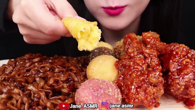 ASMR BLACK BEAN NOODLES, FRIED CHICKEN, CHEESE BALLS, EATING SOUNDS