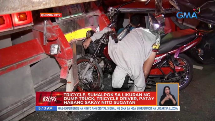 Tricycle, sumalpok sa likuran ng dump truck; tricycle driver, patay habang sakay nito sugatan | UB