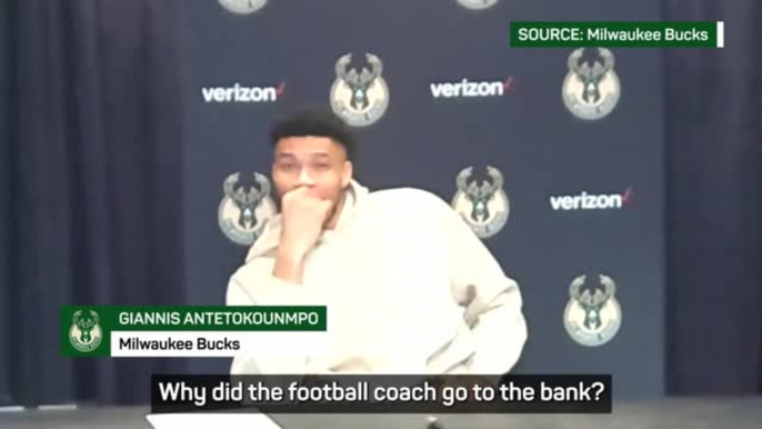 Giannis gets into Super Bowl spirit by sharing NFL joke with reporters