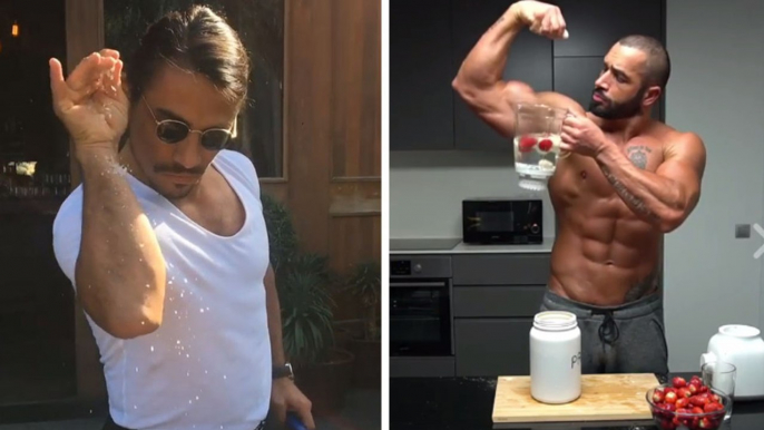 Lazar Angelov macht einen auf "Salt Bae", als er seinen Protein-Cocktail zubereitet! Einfach genial!