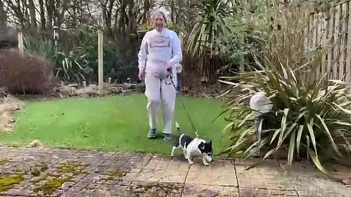 Pat Davey and her rescue dog Gizmo, which she adopted from Rain Rescue animal charity after he was found wandering in the snow