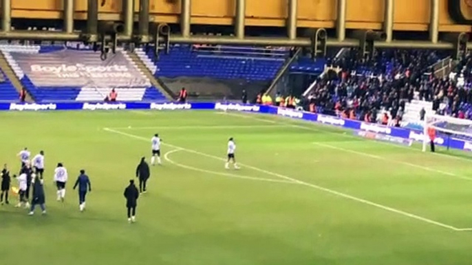 Luton Town players applaud the away fans at Birmingham