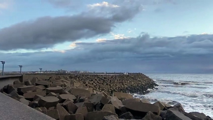 Storm clouds over the North Sea at Hartlepool as Storm Eunice arrives