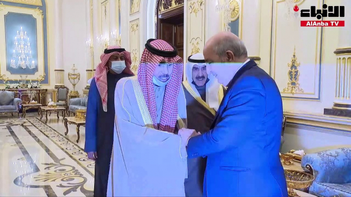 صاحب السمو الأمير الشيخ نواف الأحمد خلال استقباله الرئيس عبدالمجيد تبون رئيس الجمهورية الجزائرية الديموقراطية الشعبية الشقيقة والوفد الرسمي المرافق له وبحضور سمو ولي العهد الشيخ مشعل الأحمد