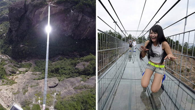 Un pont en verre suspendu à 183 mètres de haut vient d'ouvrir en Chine