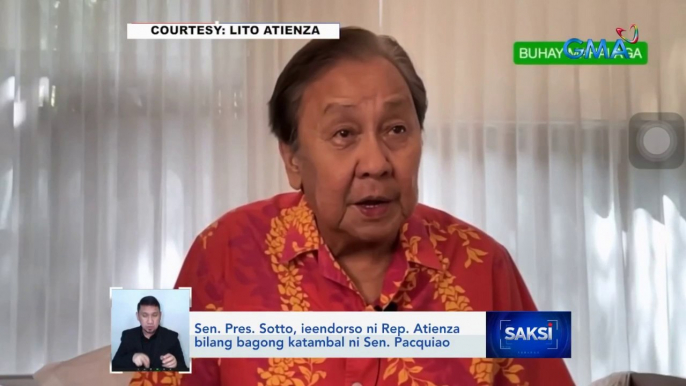 Sen. Pres. Sotto, ieendorso ni Rep. Atienza bilang bagong katambal ni Sen. Pacquiao | Saksi