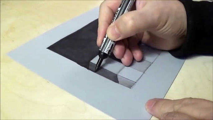 3D Trick Art - Drawing 3D Stairs to the Depths - How to Draw 3D Stairs