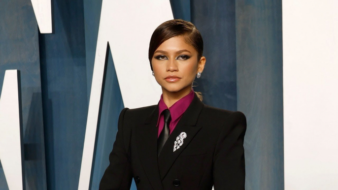 Zendaya Wore a Sharp Suit and Leather Tie to the Oscars After Party