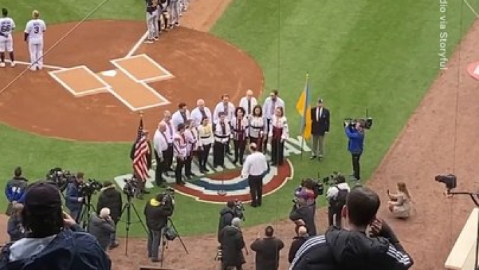 Ukrainian Choir Sings Country's National Anthem at Chicago Cubs Game