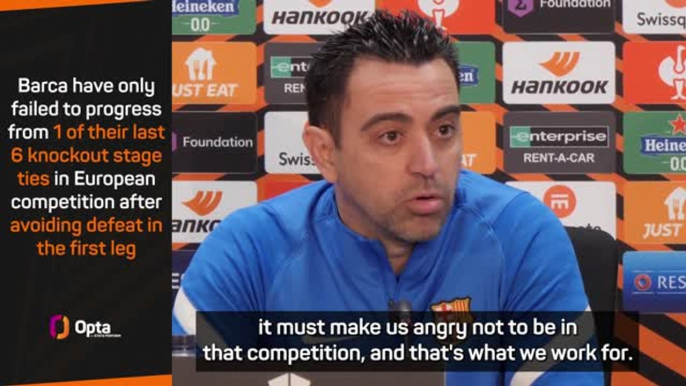 Xavi wants Barca to feel 'angry' about Champions League absence