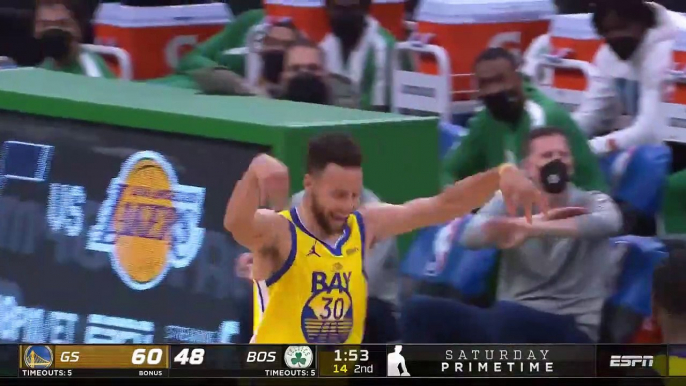 highlights from steph curry's 47 point,11 three pointer gameagainst the celtics last season