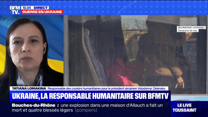 Tatiana Lomakina, responsable des couloirs humanitaires pour le président ukrainien: "Les évacuations des citoyens de la ville de Marioupol se poursuivent aujourd'hui"