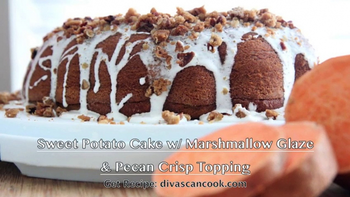 Sweet Potato Cake Recipe w_ Marshmallow Frosting _ Pecan Crisp Topping(480P)
