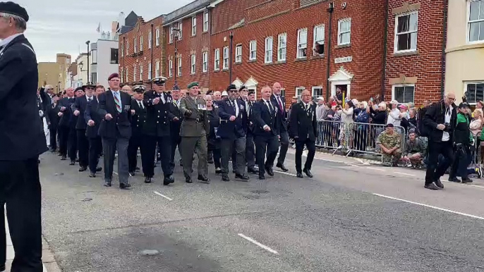 Veterans being given a rousing reception as they marched through Broad Street, Old Portsmouth