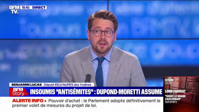 Benjamin Lucas à propos d'Éric Dupond-Moretti: "C'est le comportement d'une petite frappe, pas d'un ministre de la République"