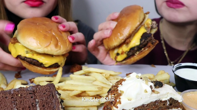 ASMR BLOOMIN BURGERS + FRIES + CAKE 아웃백 햄버거 리얼사운드 먹방  Kim&Liz ASMR